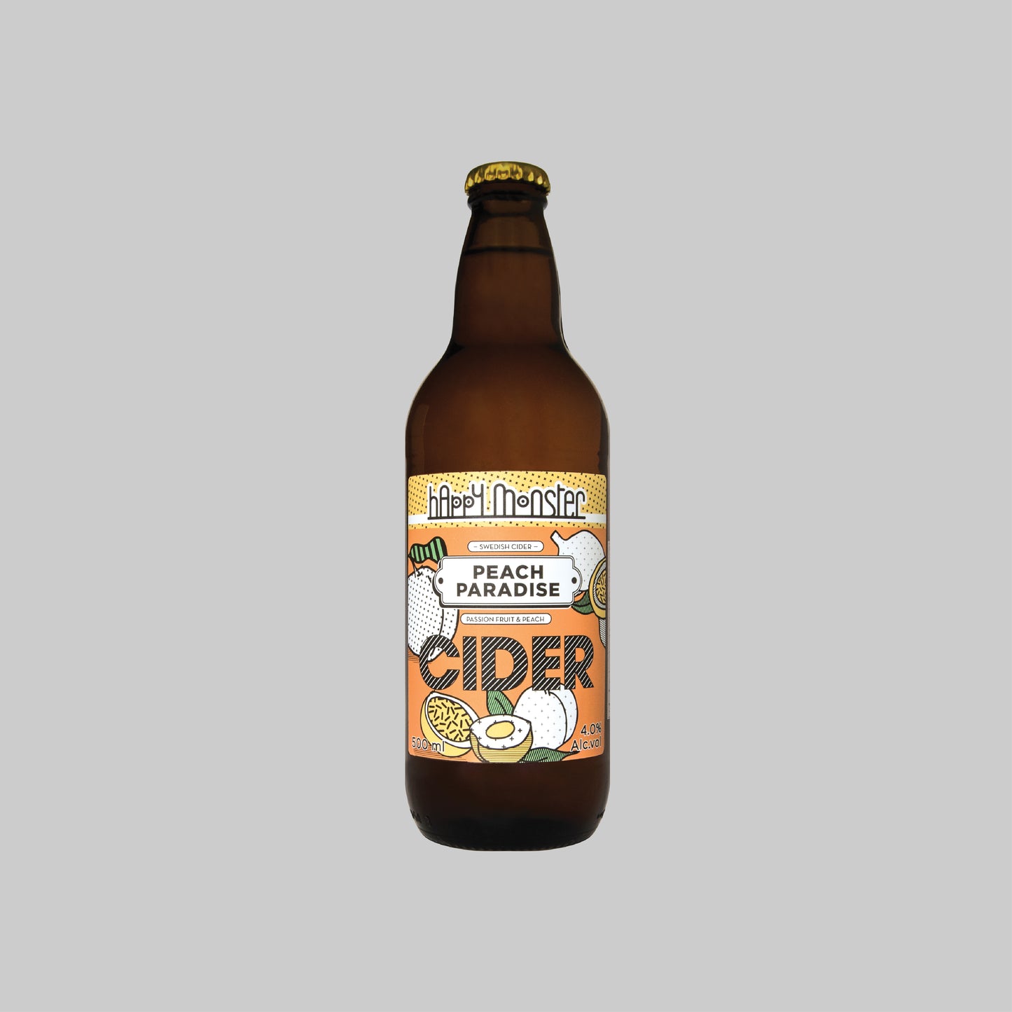 Happy Monster Peach Paradise Flavored Cider Bottle 500ml 4.0% - Time2Drink