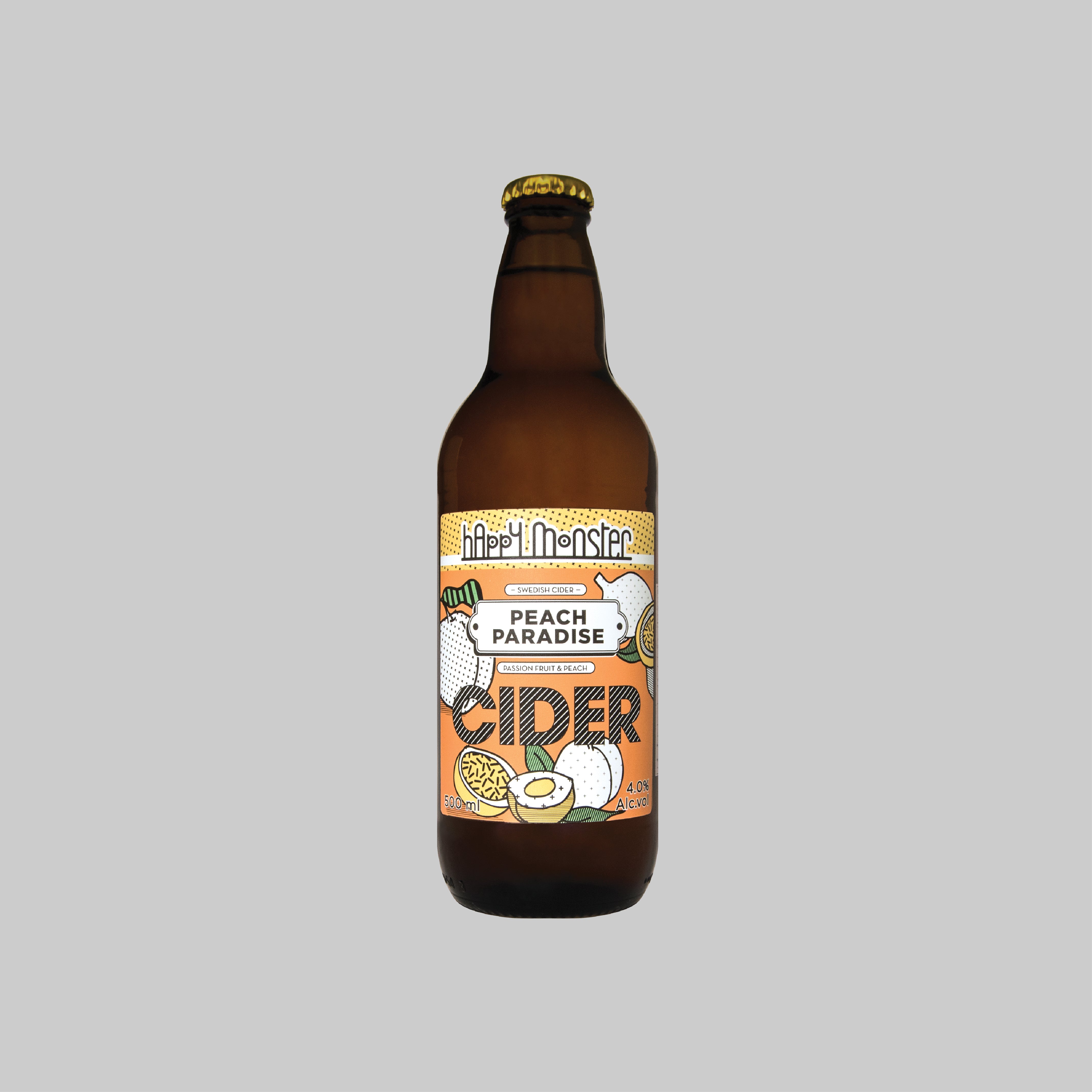 Happy Monster Peach Paradise Flavored Cider Bottle 500ml 4.0% - Time2Drink